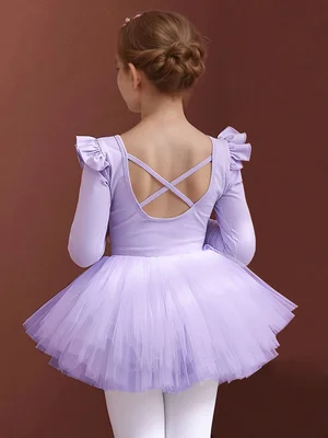 

Балетное платье-пачка BIBIHOU для девочек, профессиональный гимнастический купальник с рюшами и длинными рукавами для танцев, тренировочный балетный костюм для балерины