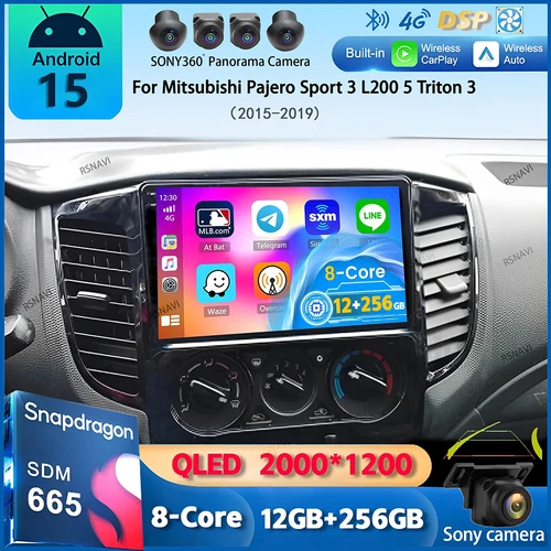 Android 15 Carplay para Mitsubishi Pajero Sport 3 L200 5 Triton 3 2015 2016 2017 2018 2019 Radio de coche GPS reproductor de vídeo Multimedia
