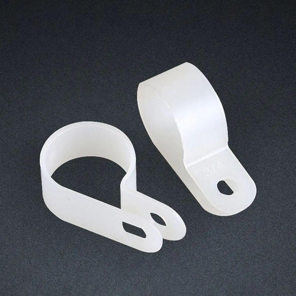 10Pcs/pack R-Type Hose Clamp White Plastic Adjustable Cable Clip Hose Plumbing Tightening Fasteners Durable Pipe Fittings