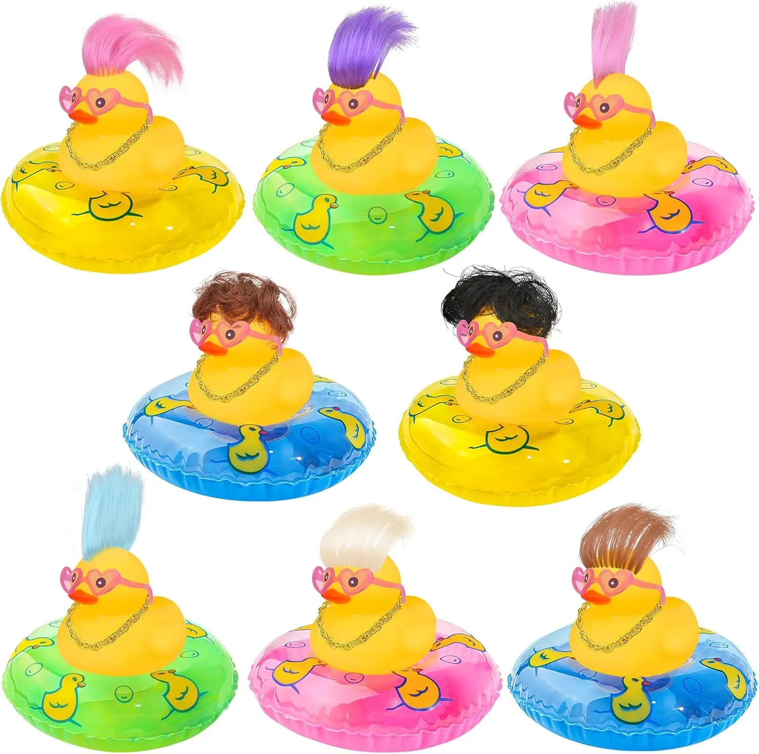 Rubber Duck Bath Toy,12PCS Yellow Mini Wig Rubber Duck with Colorful Hair Accessorie,Cute Funny Bathtub Shower Toy for Kid Gift