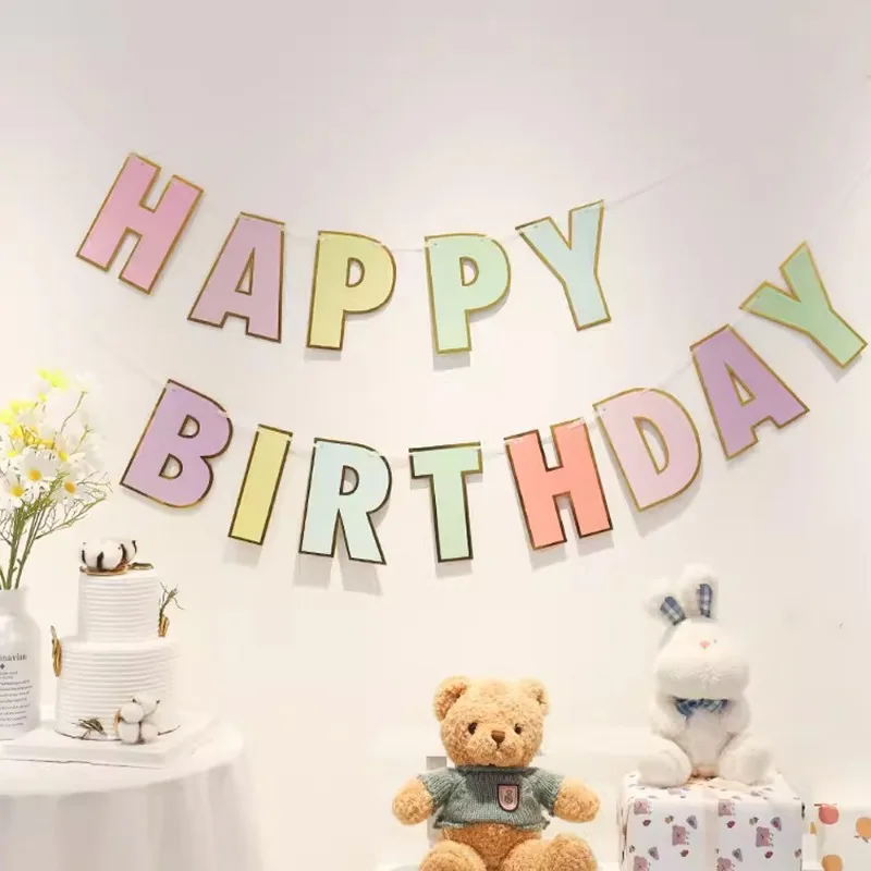 عيد ميلاد سعيد راية حفلة عيد ميلاد الديكور الذهبي ختم معكرون اللون رسالة جارلاند أعلام حفلة صور الدعائم العرض #1