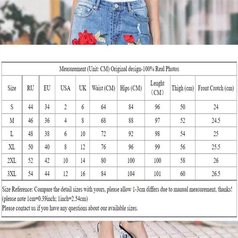 Flowers 3D Torn Jeans With Embroidery Rose Flower Elasticity Jeans Women\'s With  Female