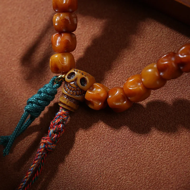 Tibetan Camel Bone Carving Device Dice Handheld Prayer Beads Paired with Tianzhu Handmade Weaving Ornament