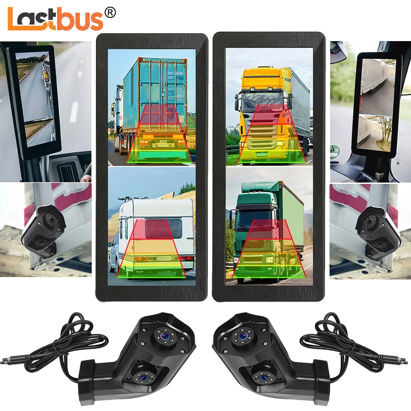 

Lastbus 10.36" AHD BSD Car Side View Monitor R L Side DVR Touch Screen 2X Rear View Mirror Camera For Truck Bus Mirror