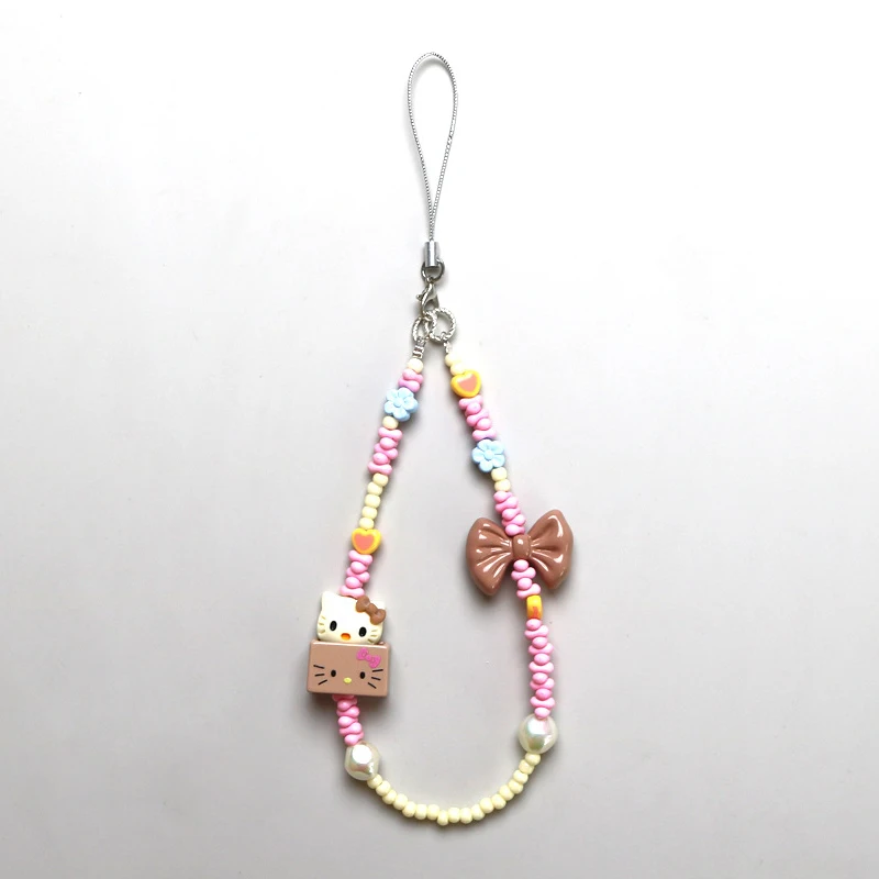 Kawaii Sanrio Hello Kitty Phone Chain Backpack Pendant Keychain Camera Bead Strap Anti-Lost For AirPod Samsung Xiaomi Girl Gift