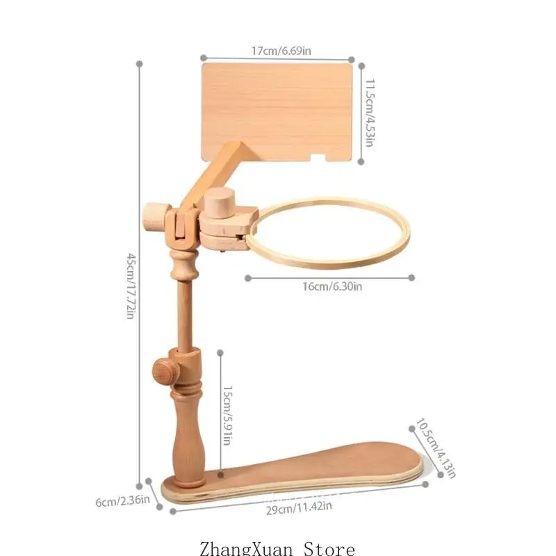Schreibtisch-Handarbeitsständer aus Buchenholz mit 16-cm-Reifen und Musterbrett für Stickereien, Näh- und Nadelkunstübungen 3XUF – Detail 6