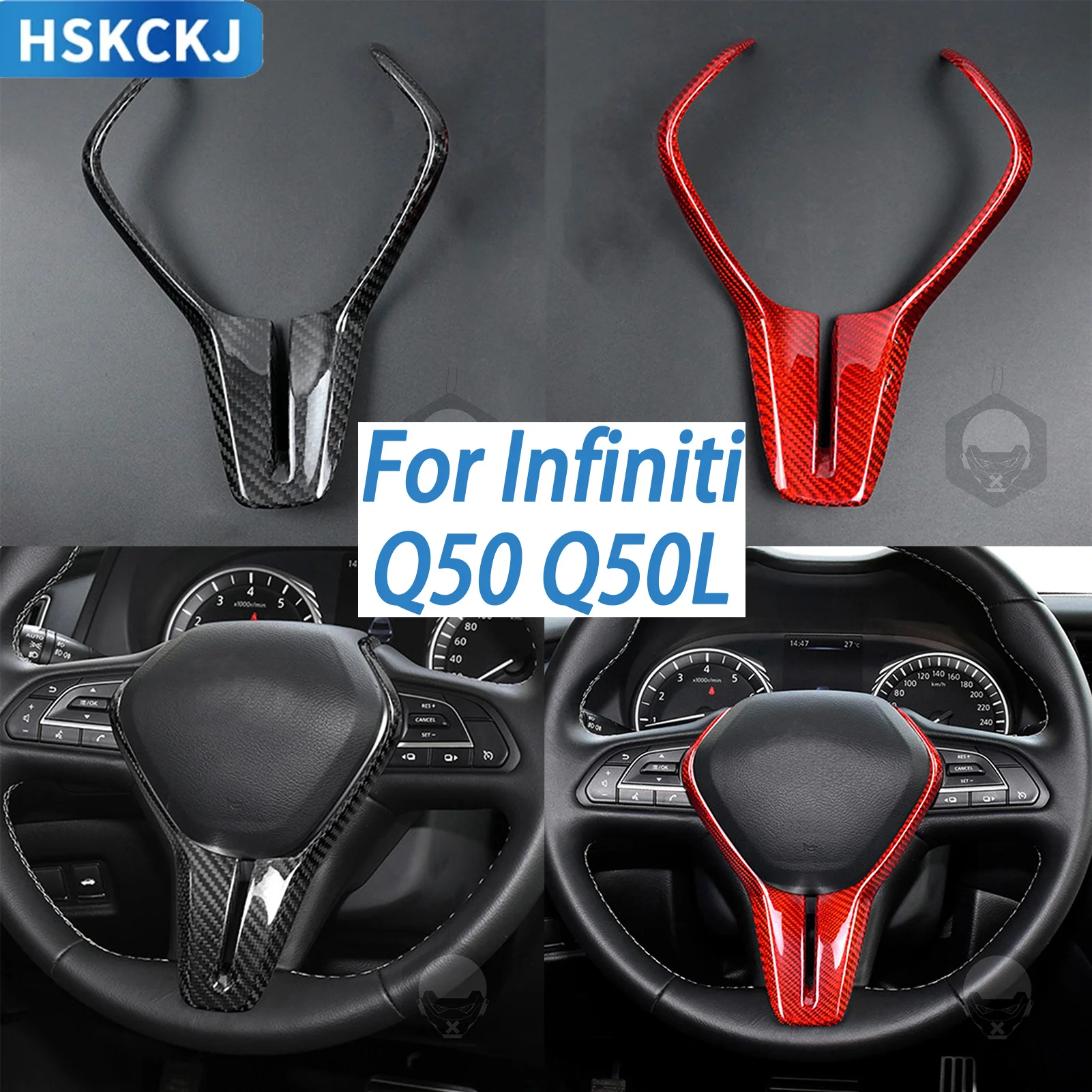 

Для Infiniti Q50 Q50L Q60 2018-2022 настоящее углеродное волокно салон автомобиля рулевое колесо отделка рамка центральная крышка панель наклейка Декор