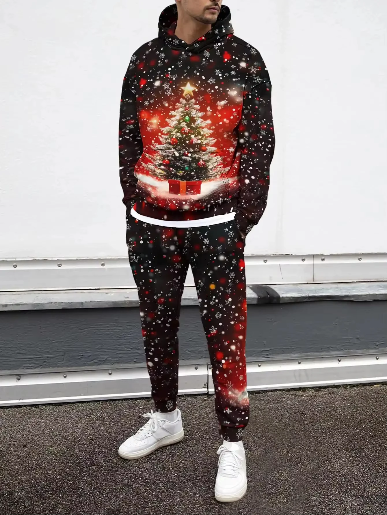 جديد عيد الميلاد سانتا كلوز ثلاثية الأبعاد طباعة هوديي + السراويل قطعتين مجموعة الرجال النساء موضة 2 قطعة بدلة رياضية ندفة الثلج شجرة عيد الميلاد