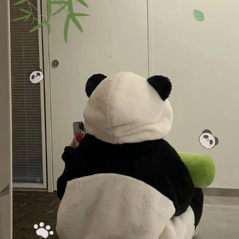 여성 잠옷 팬더 Onesies 따뜻한 부드러운 가운 잠옷 Kawaii 동물 코스프레 정장 겨울 플란넬 Homewear 여성 의류