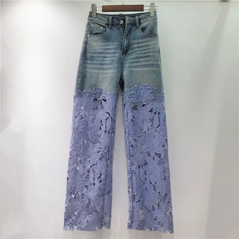 

Lace Hollow-out Jeans for Women, Thin Style for Summer 2025, Loose and Slimming, High-end and Design-sense Wide-leg Pants