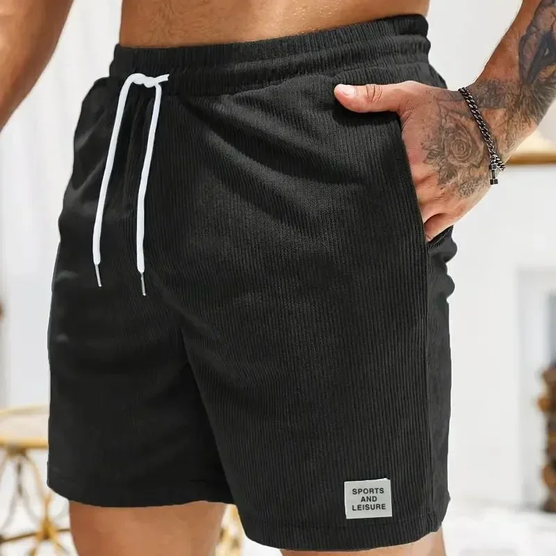 Summer New Solid Color Lace-up Sweatpants Corduroy Simple Quarter Shorts Men's Shorts Casual Pants