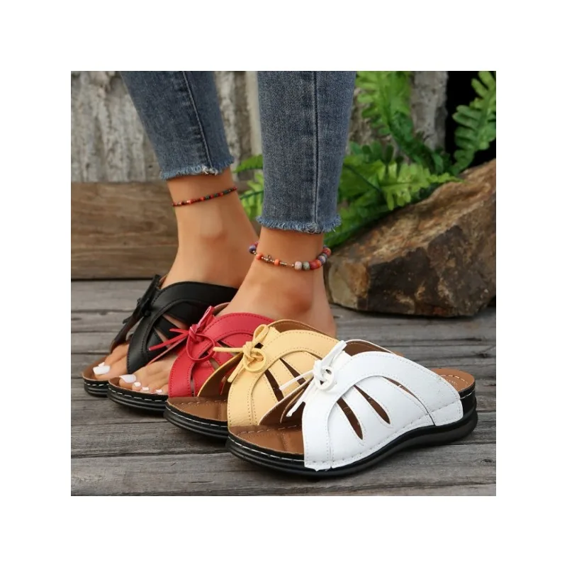 

Large Size 43 Women New Flat Casual Open Toe Beach Sandals 2024 Women's Low Heel Shoes Wedges Woman Summer Footwear Red