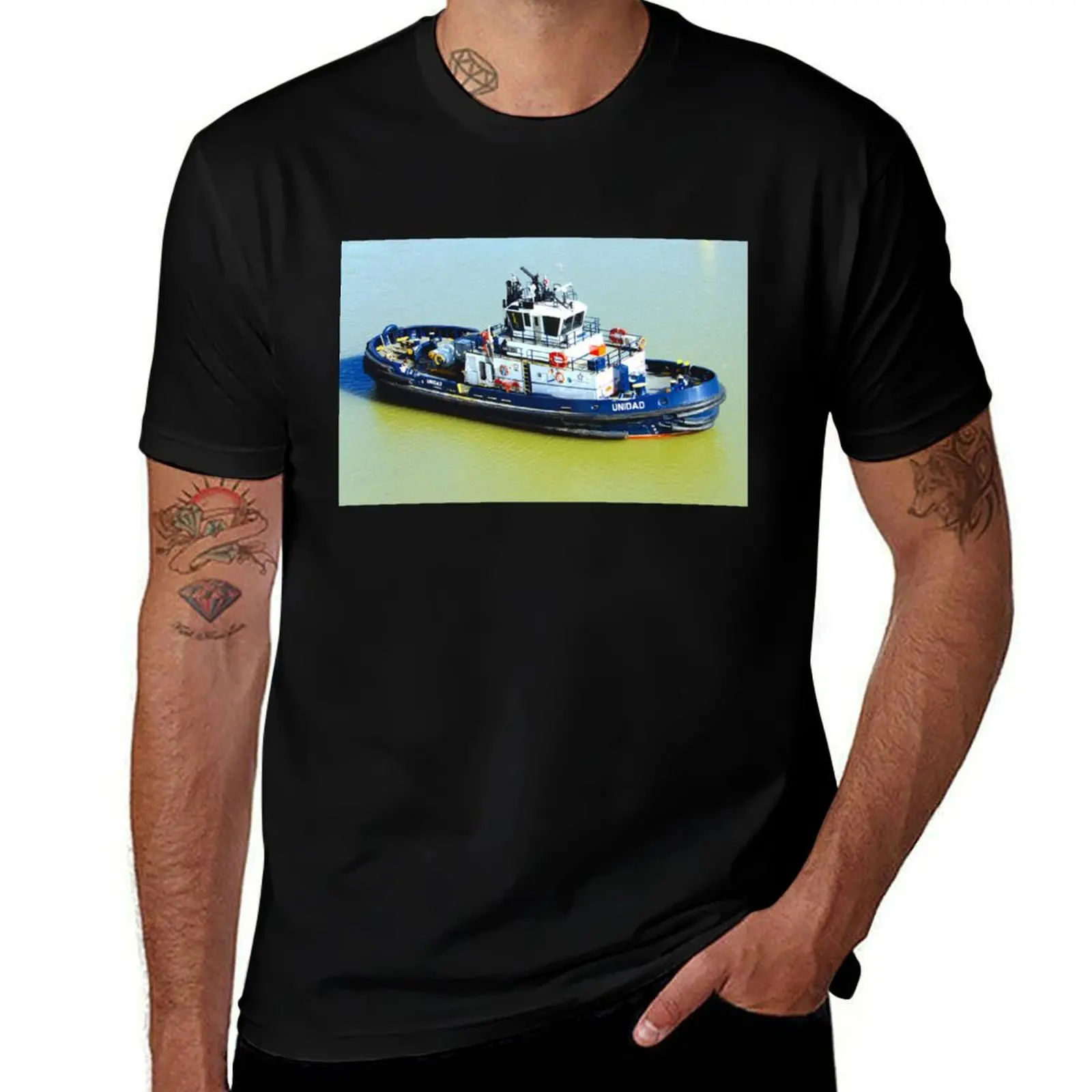Tug Boat T-Shirt Basic Solid Color Short Sleeve Cotton Top T-Shirt