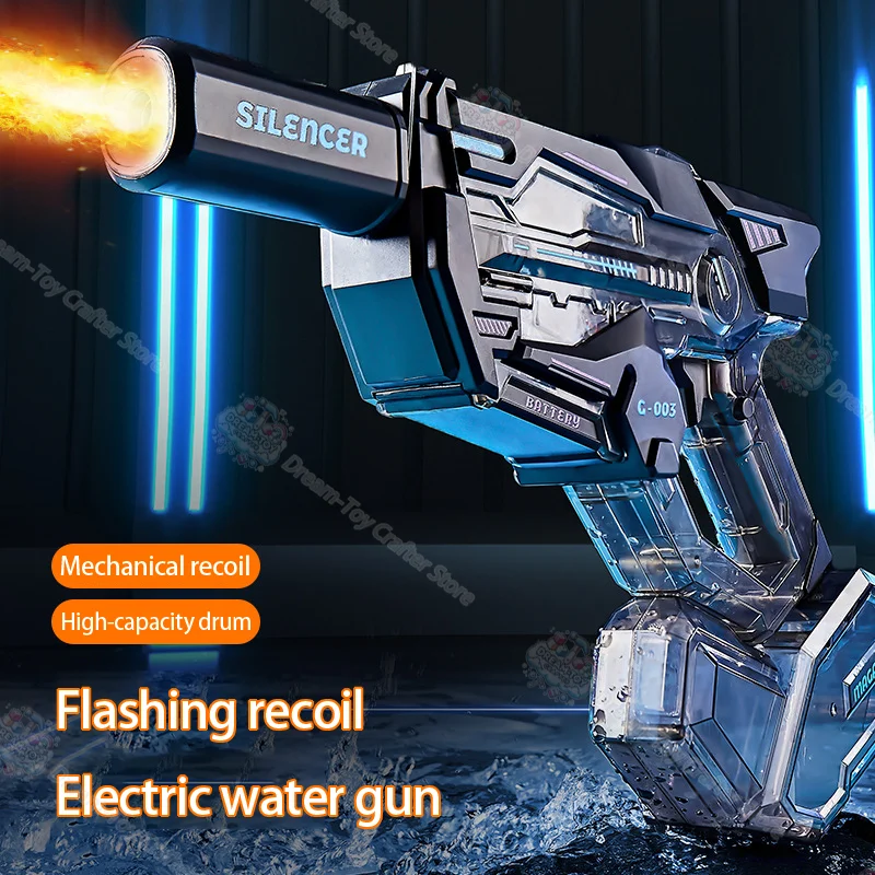 Pistola de água elétrica brinquedo para crianças automático alta pressão poderoso blaster grande capacidade firelight respingo tiro ao ar livre jogar