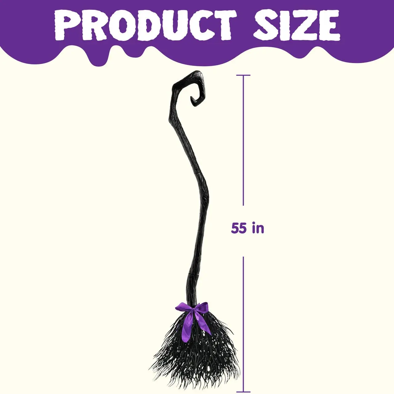 JOYIN 55'' Halloween Witch Broom Cane with Ribbons, Witches Broomstick for Kids Women Wizard Costume Parties, Photo Booth Accessory Stage Prop, Halloween Decorations