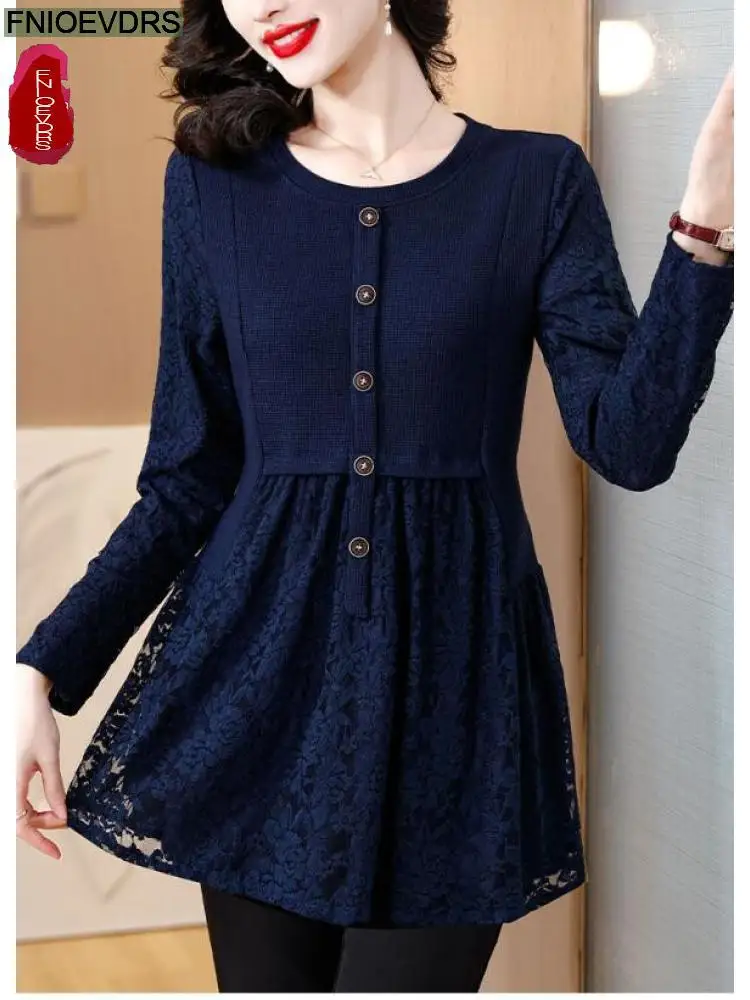 M-5XL Lace Velvet Top Women Autumn Winter French Design Elegant Office Lady Work Button Shirt Casual Slim Retro Peplum Blouses