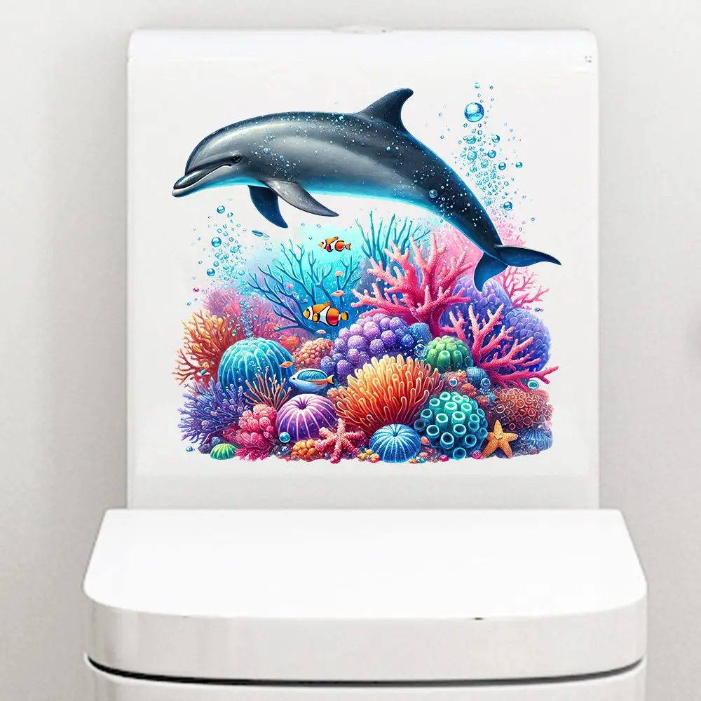 Dolphin Coral Wall Sticker Bathroom Toilet Decor Living Room Cabinet Refrigerator Home Decoration Waterproof  Stickers S739