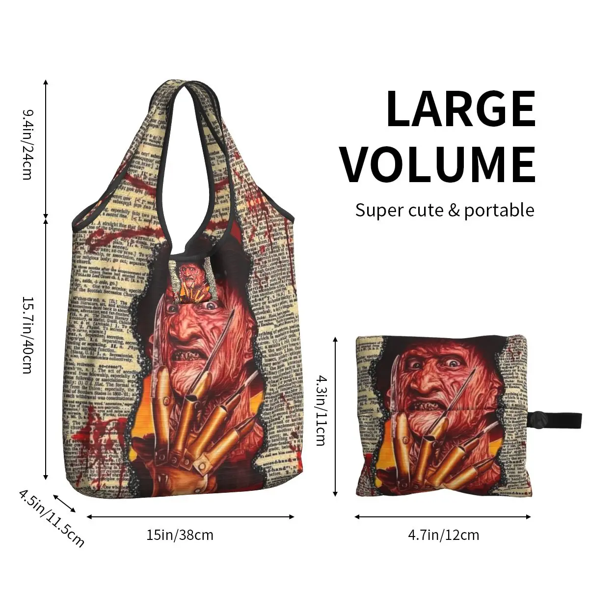 Custom Funny Horror Movie Character Shopping Tote Bags Portable Halloween Film Grocery Shopper Shoulder Bag