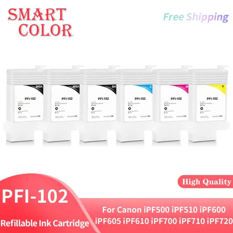 PFI-102 PFI102 Refillable Ink Cartridge With Permanent Chip For Canon iPF500 iPF510 iPF600 iPF605 iPF610 iPF700 iPF710 iPF720