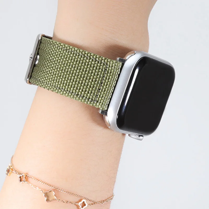 Canvas Nylon Band for Apple Watch 45mm 44mm 41mm 40mm 38/42/49mm Fabric Strap for Iwatch 6 5 4 7 8 SE Butterfly Buckle Bracelet