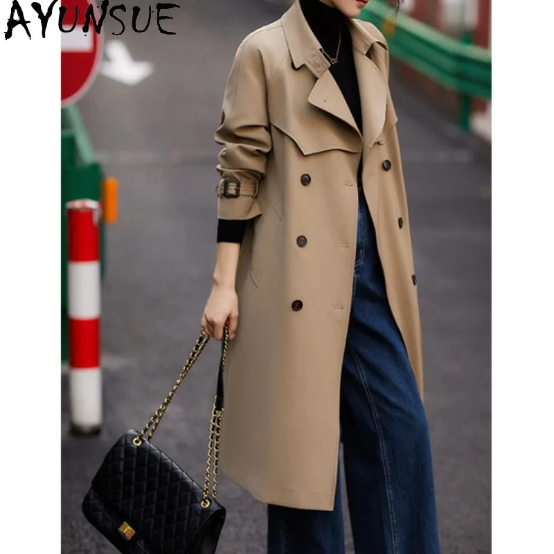 AYUNSUE Trench Coat Woman Korean Mid-length Jackets for Woman Stylish Commuting Outerwears Woman Clothes Spring Autumn Одежда