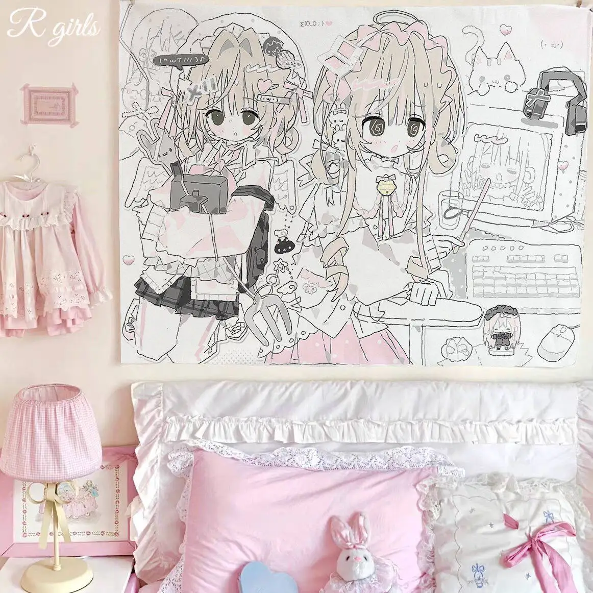 Japanischer Anime-Mädchen-Wandteppich im Manga-Stil – Ästhetischer Wandbehang für Schlafzimmerdekoration und Hintergrundstoff