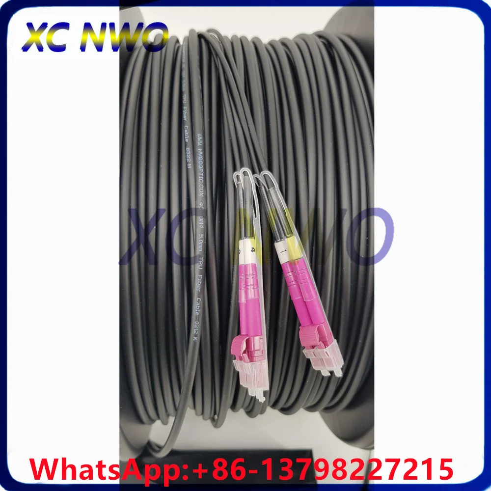 4Cores 150M OM4,5.0mm TPU Black Jacket.2Pcs PDLC/UPC(Duplex )-2Pcs PDLC/UPC(Duplex) Fiber Armored Fiber Patch Cord with PCD310