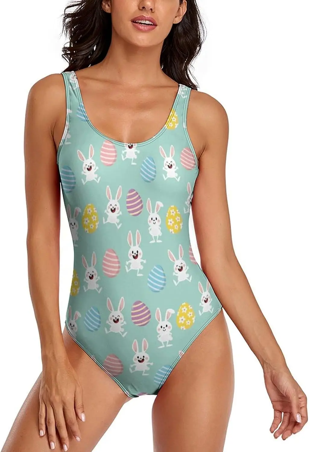 

Luxy Trio Happy Bunny and Easter Eggs Women's One Piece Swimsuits Athletic Training Swimwear Bathing Suits