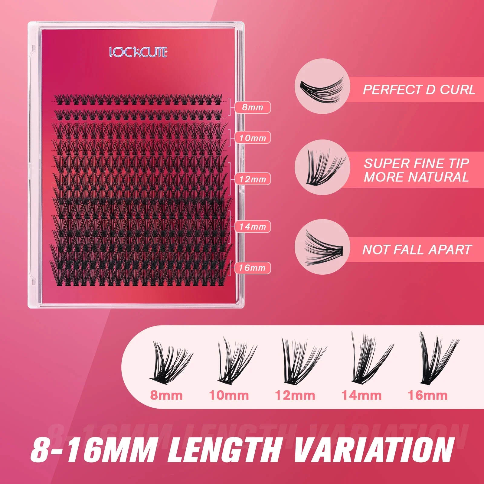 DIY-Wimpernset mit 5 Längen von 8–16 mm Wisp-Clustern, Präzisionspinzette und Bindungsset |   Wiederverwendbares Set mit falschen Wimpern für einen natürlichen Look