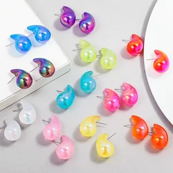 New Acrylic AB Colored Chunky Teardrop Hoop Earring Dupes for Women Girl Trendy Iridescent Waterdrop Earrings Stud Jewelry Gifts
