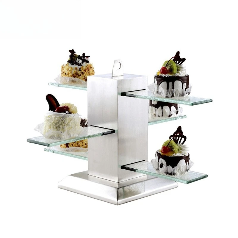 Wedding Party Showcase Cupcakes Black Glass Tray Catering Obsession Modern Metal Mirror Tea Cake Rack For Sale