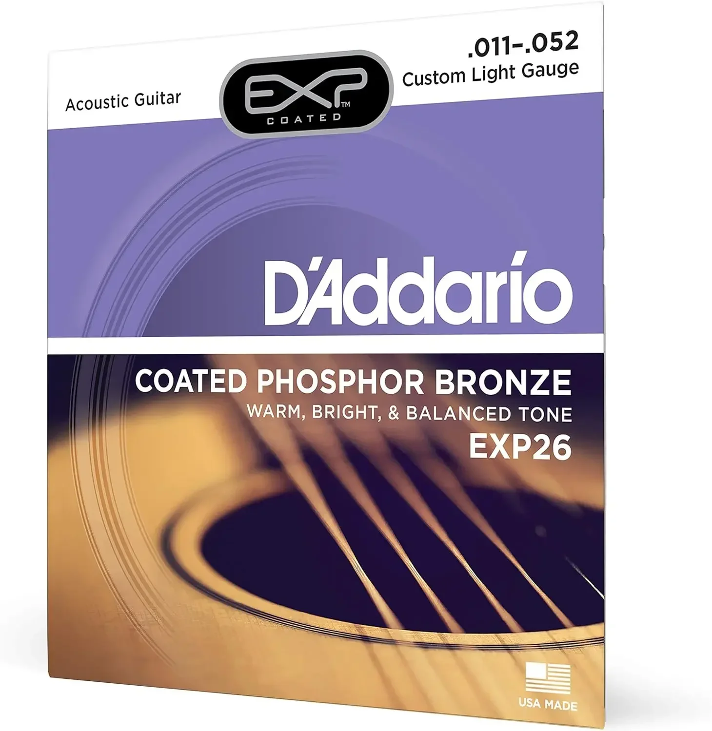 EXP26 11-52 corde per chitarra acustica in bronzo fosforoso rivestito luce 4x maggiore durata con acciaio NY per resistenza e stabilità del passo