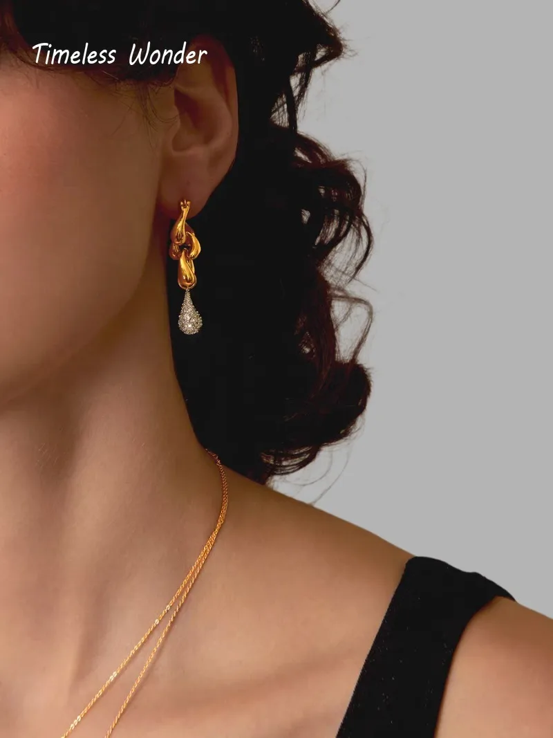 Timeless Wonder Brass Zircon Geo Droplets Stud Earrings Women Designer Jewelry Trendy Gift Top Classy Simple Neat 5133