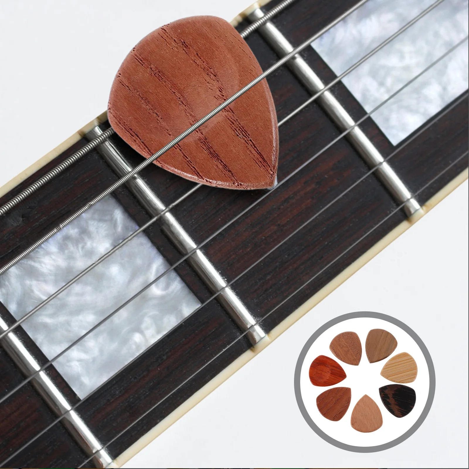 

7Pcs Guitar Picks Wooden Set Walnut Sapele Beech Bamboo Acoustic Electric Plectrums Finger Thumb Picks for String
