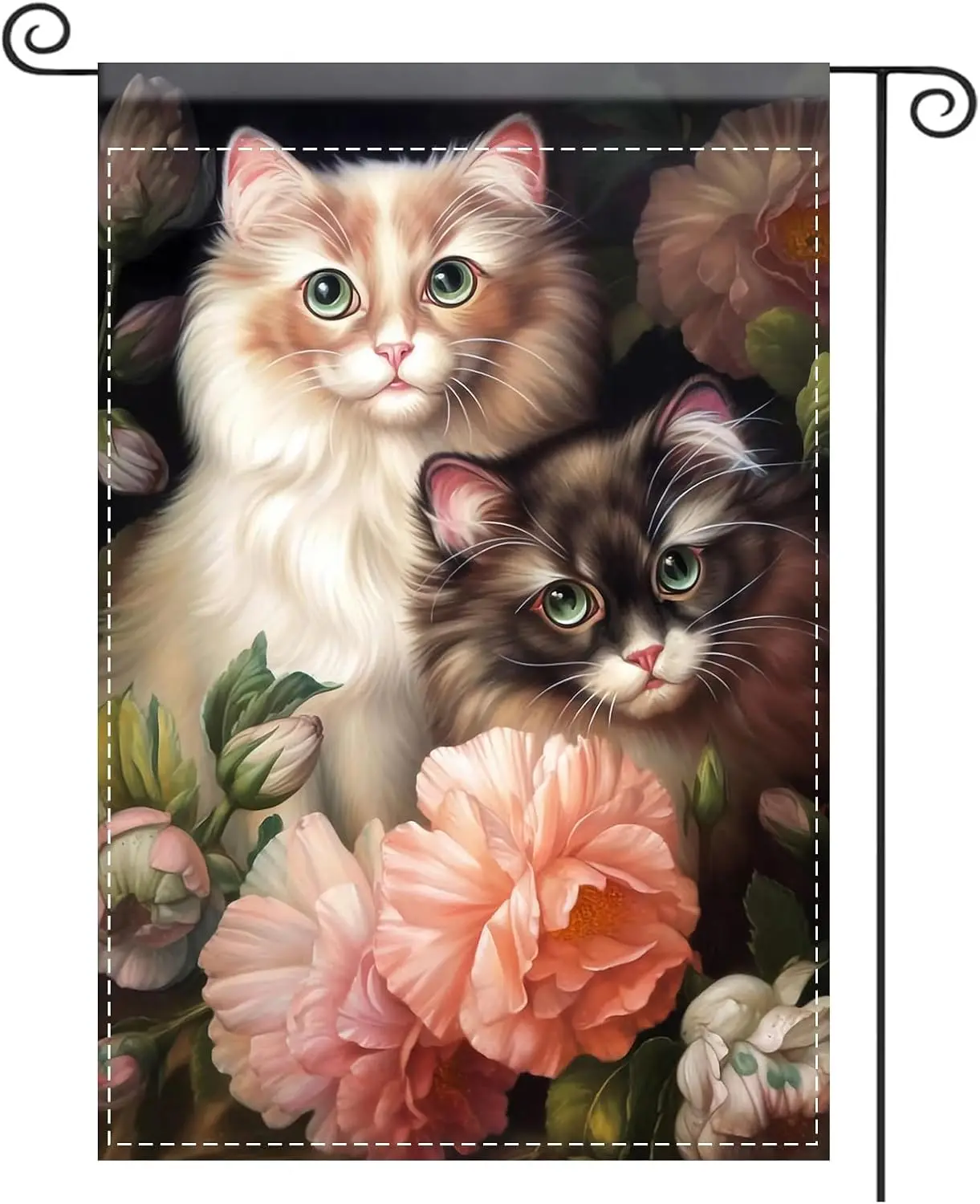 Nuxovilar Garden Flag Banner Cat Pair & Peony Design 12x18in Polyester Animal Flag for Outside Garden Yard Porch AAS