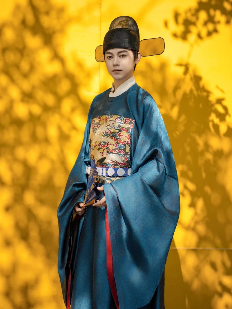 Chinese Hanfu Costume Ancient Official Attire Song dynasty Round neck robe Traditional Scholar Long Robe Swordsman Cosplay Outfi