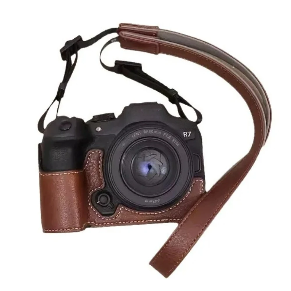 

For Canon EOS R7 retro camera bag leather case base r7 special protective case portable half set