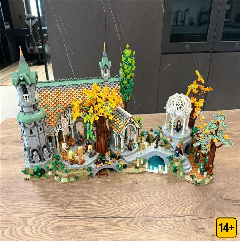 In stock Fantasy Elven Sanctuary Building Bricks,Medieval Castle Model with Tree & Waterfall Details, Collectible Display Toy