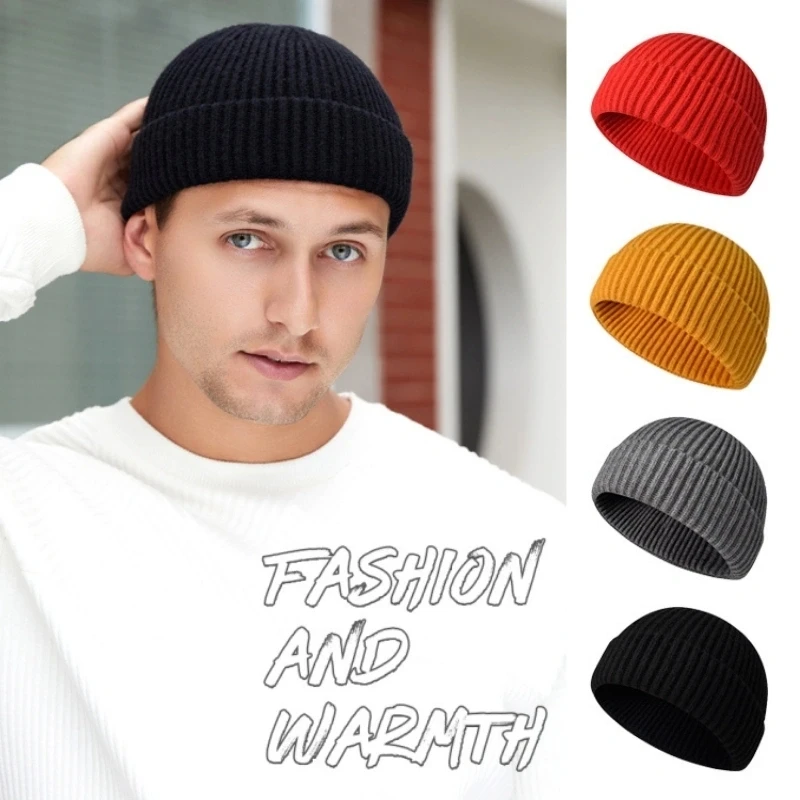 Neue Strickmütze für Männer und Frauen, Wolle, modisch, schlicht, warm, Skullies, Mützen, solide Herbst-Winter-Beanie-Mütze, trendiger Stil