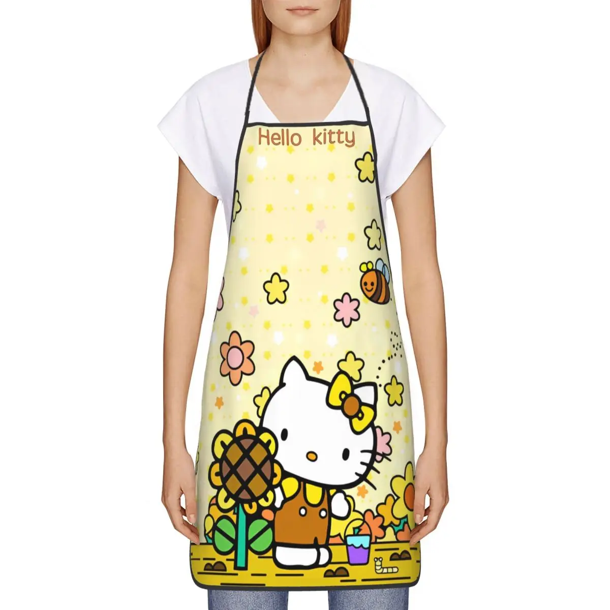 Cartoon Cute Hello Kitty Apron for Women Men Sleeveless Kitchen Bibs HelloKitty Polyester Painting Pinafore