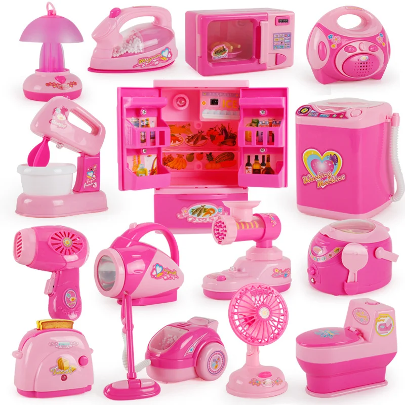 Children's Simulated Kitchen Play House Small Appliances Refrigerator Microwave Hair Dryer Coffee Machine Electric Kettle Toys