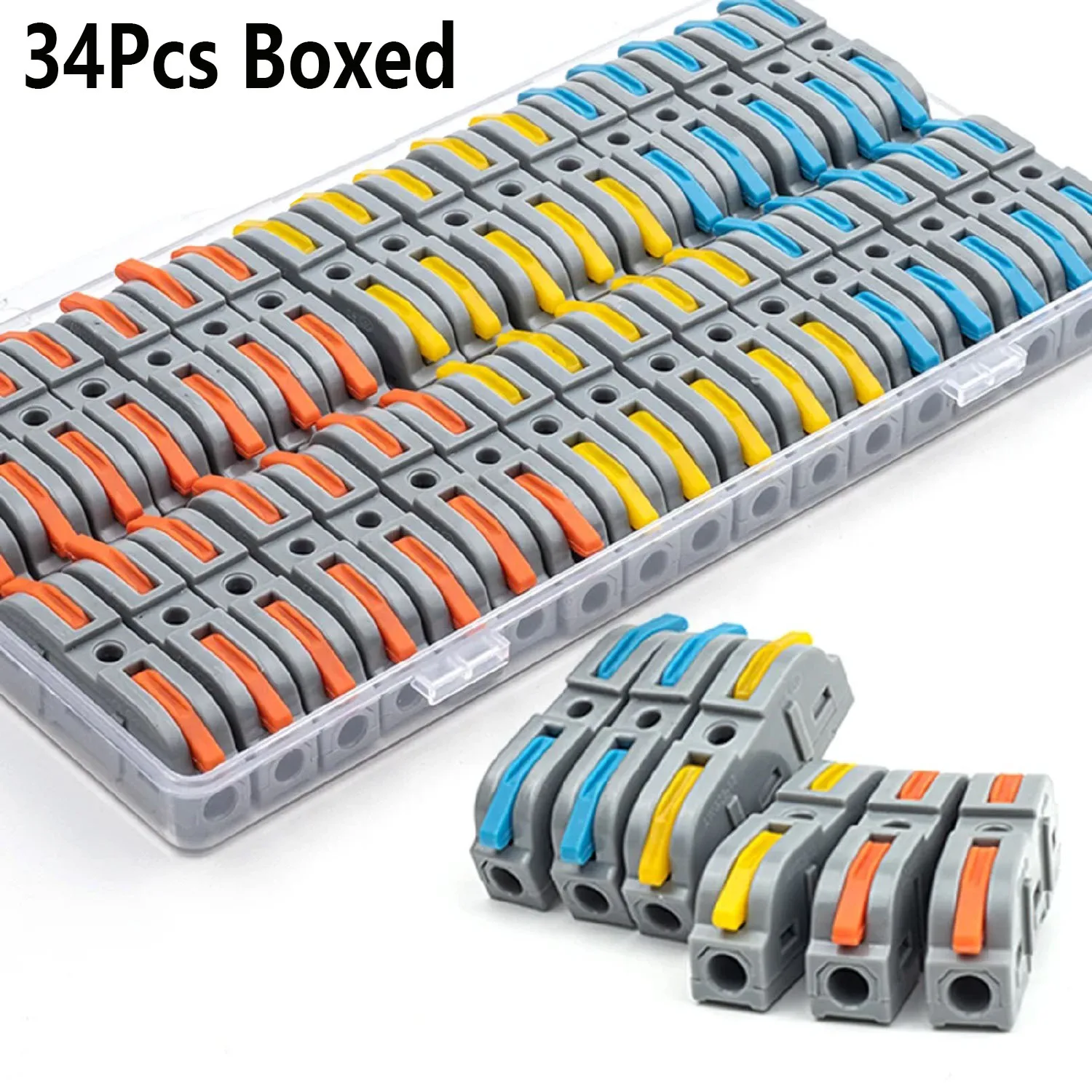 Boxed 34PCS Lever Quick Home Wire Connectors Terminals Conductor Spliceable Butt Wiring Block Reusable Electrical Connectors