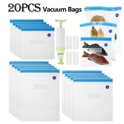 20Pcs Vacuum Bags Food-grade Plastics Freezing Storage Seal Bags Reusable Vacuum Sealer Machine Space Saver with Hand Pump Bag