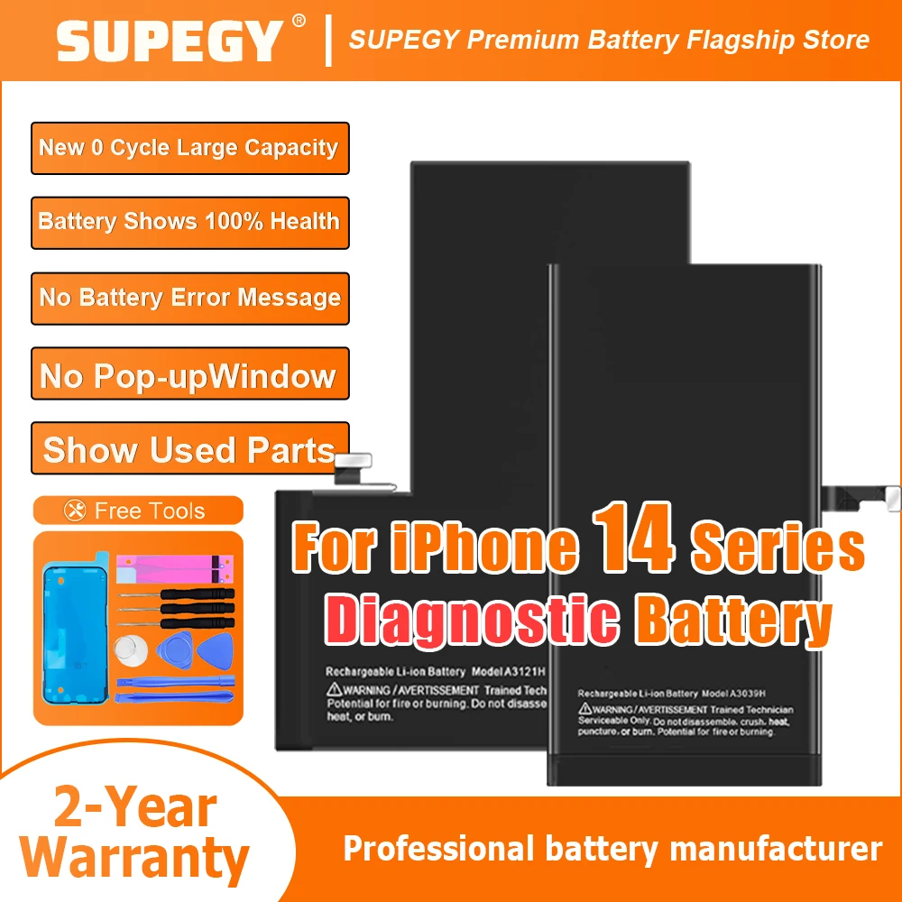 2026 Years 100% New Diagnostic Battery no error message no pop up for iphone 14 14 Pro max 14 PLus battery replacement+Free Tool