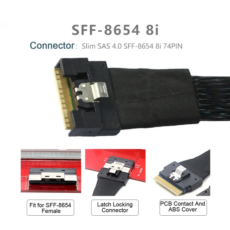 MDR PCIe PCI-Express Oculink SFF-8611 8i Male to SFF-8654 8i 8x Male Slimline SSD Data Active Cable 50cm