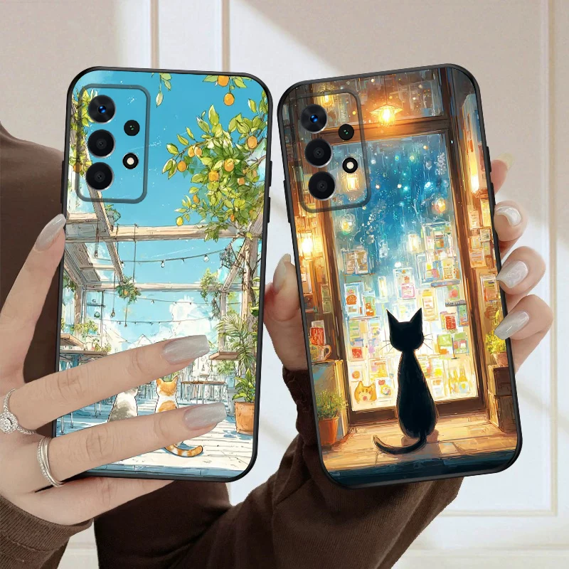 

City cats looking up For Samsung A03 Core A04 06 12 14 15 16 22 23 Galaxy 25 26 4G 34 35 52 53 56 71 73 90 5G soft phone case