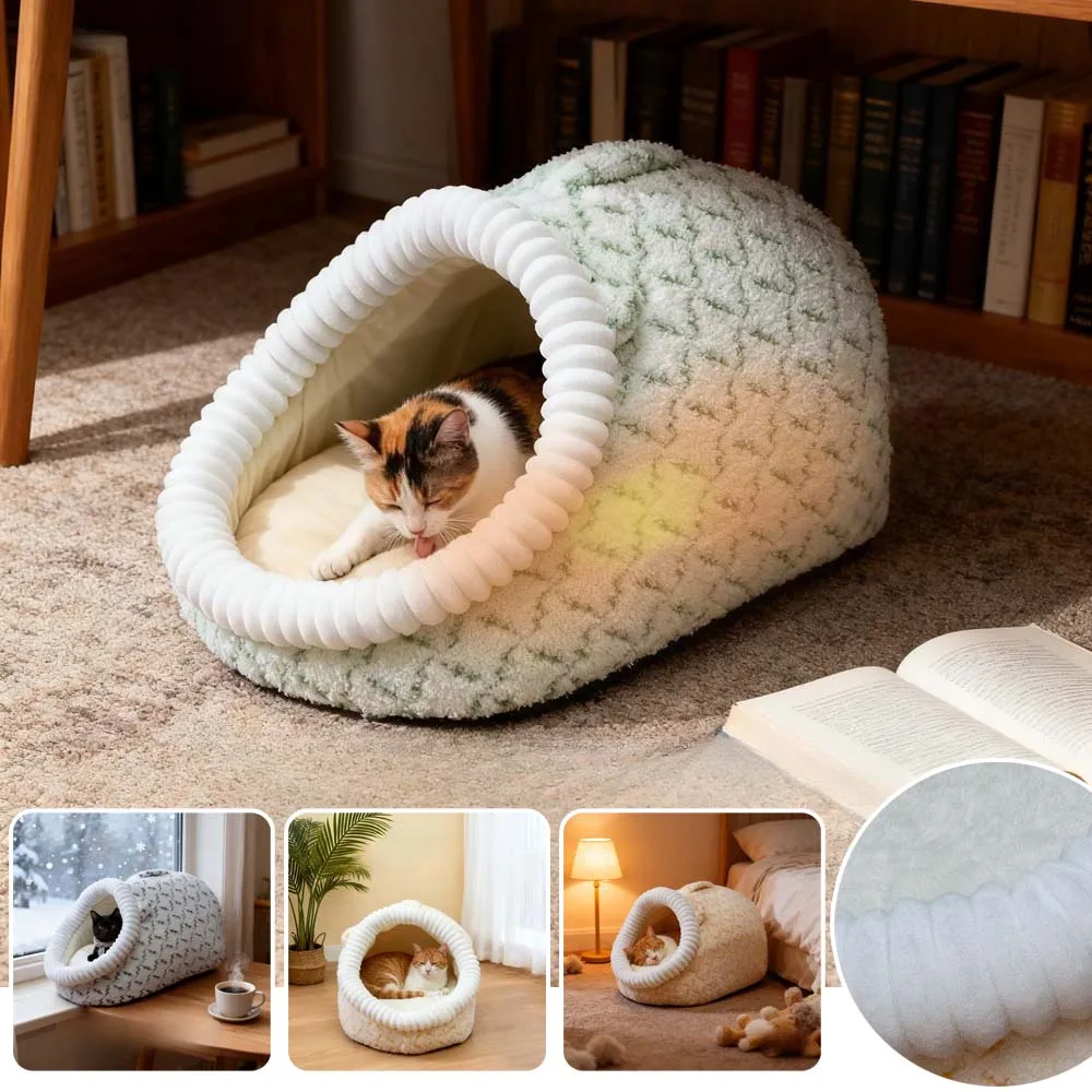 

1PC Cozy Cave Winter Soft Plush Pet Bed for Cats and Small Dogs Pet House with Bear Ear Design Portable Pet Nest Домик Для Кошки