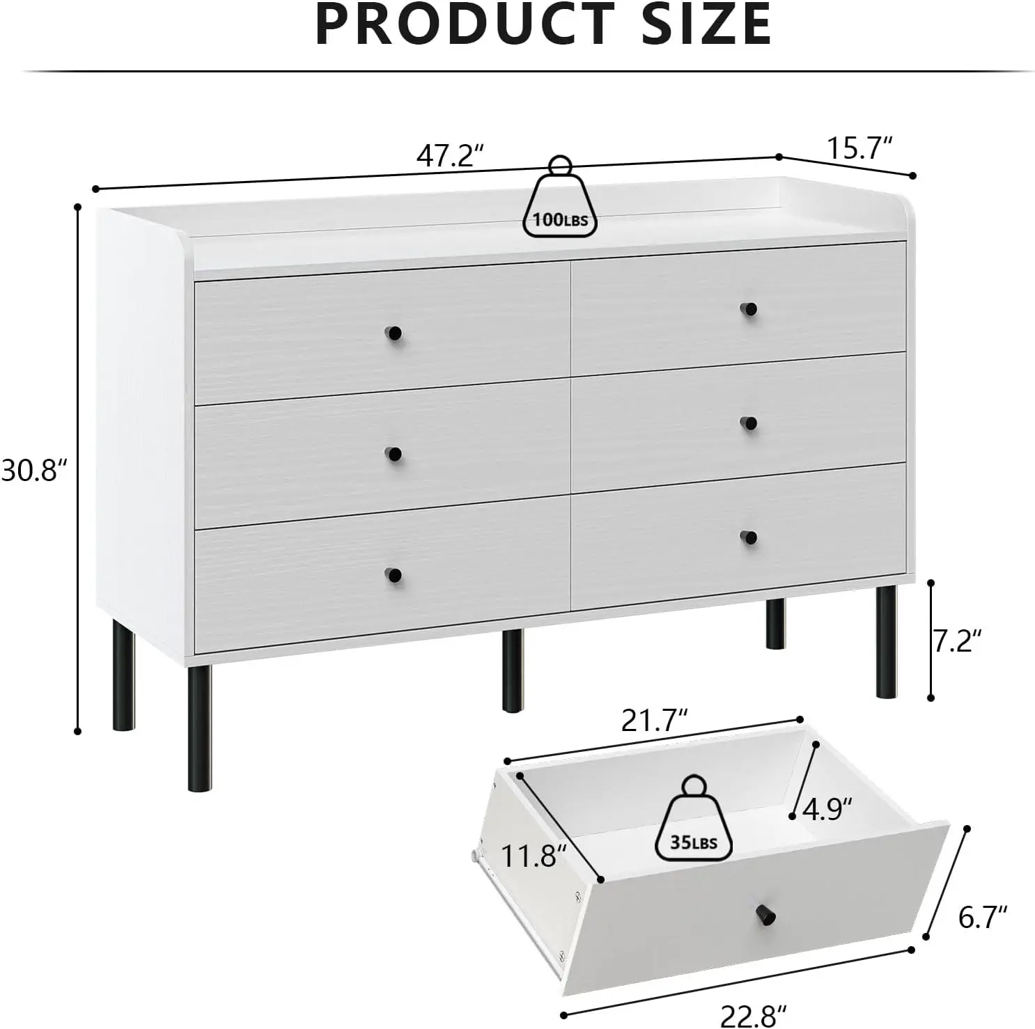 Dresser for Bedroom, 6 Drawer Dresser with Wide Drawer and Metal Handles, Modern Dressers & Chests of Drawers for Hallway Entryw