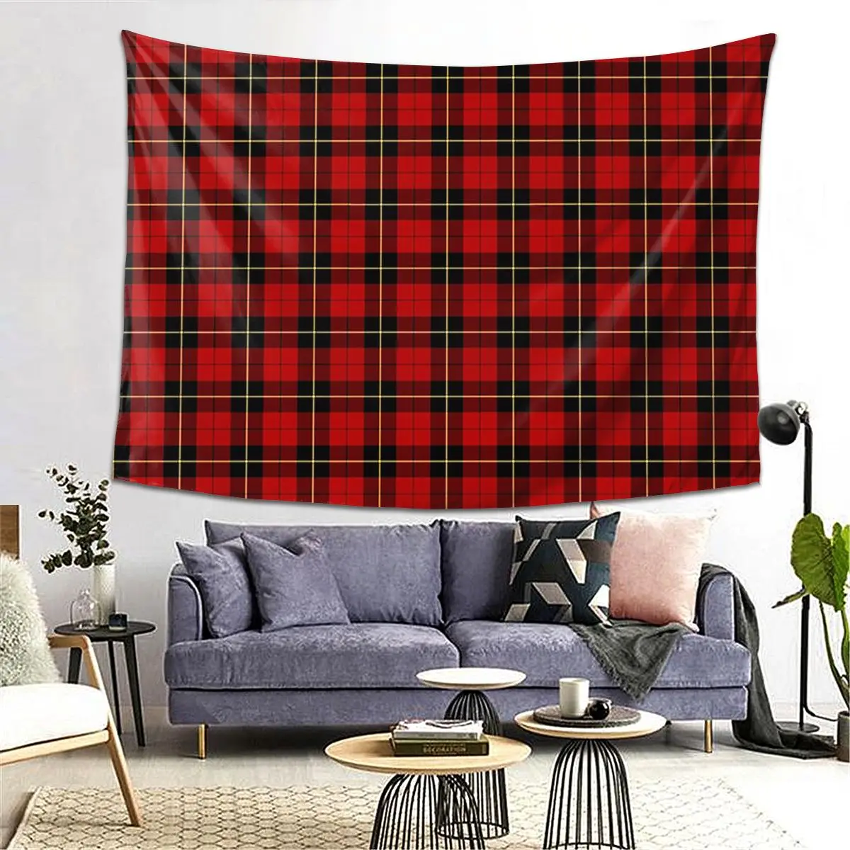 

Clan Wallace Tartan Classic Red And Black Plaid Tapestry Decor Art Aesthetic Tapestries for Bedroom Home Wall Cloth Wall Hanging