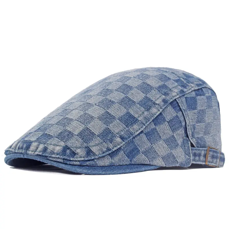 2023 Four Seasons Denim Plaid Print Newsboy Caps Flat Peaked Cap Men and Women Painter Beret Hats 150